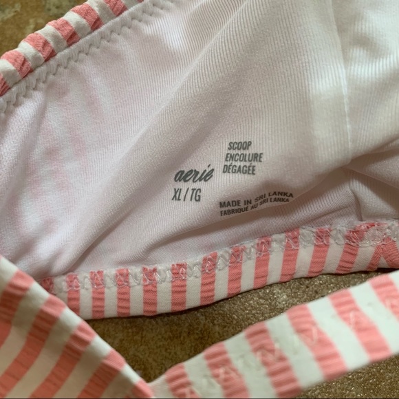 NEW XL Aerie Striped Ruffle Bikini Swim Top Pink White Extra Large - Picture 6 of 7